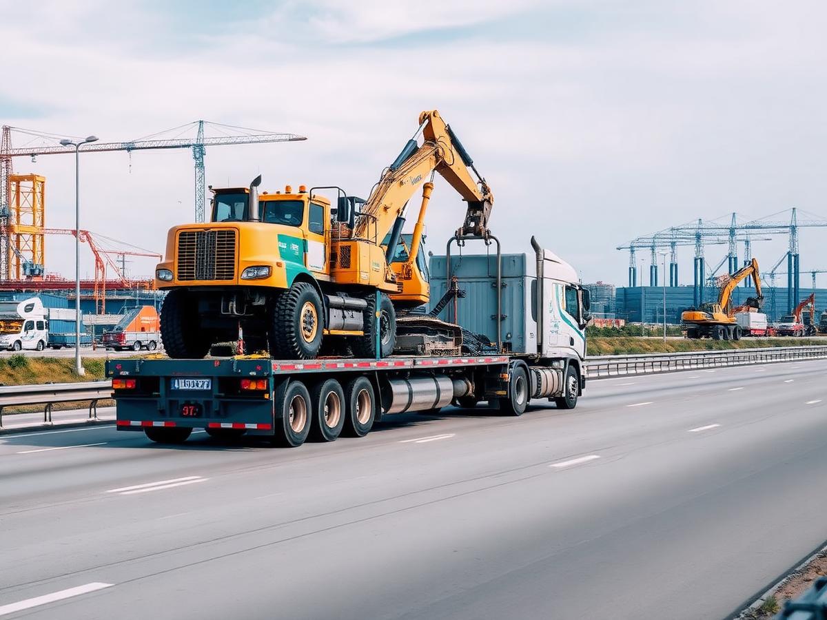 Heavy machinery loaded on a transport truck